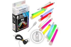 KNIXS 12er Set Premium Power-Knicklichter im 6-Farb-Mix Leuchtend inkl. Spezialhaken und Befestigungsband Party, Festival, Outdoor oder als Dekoration