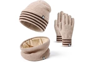 Baynetin Gorro Bufanda Guantes Set Caliente de Punto,Gorro de Punto con Puños y Forro Interior Cepillado Bufanda y Guantes Táctiles Set 3 en 1 para Mujere Deportes al Aire Libre