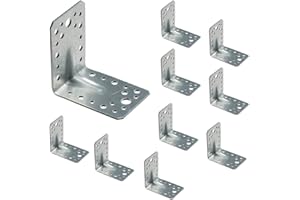 VHG Angle Brackets for Wood Pack of 10 pcs (90 x 90 x 65 x 2.5) - Heavy Duty Corner Brackets, Metal L Shape Braces with Beading, Galvanised Steel Sheet 90 Degree Brackets, Reinforced Fixing Connectors