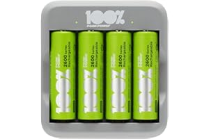 Chargeur Piles Rechargeables AA et AAA avec 4 Piles AA Minh Rechargeables incluses | 100% PEAKPOWER | Chargeur Rapide avec USB 4 emplacements + 4 Piles AA Minh pré-chargées - Haute capacité