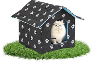 Cabane Chat Exterieur, Afenau Maison Chat Extérieur avec Coussin Amovible, Pliable Maison pour Chat Exterieur, Abri Chat Exterieur pour Animaux Domestiques et Errants (L)