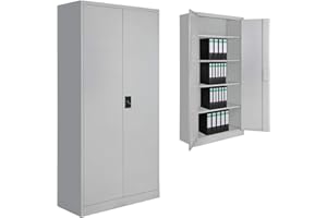 BB Sport Spind Büroschrank Aktenschrank 180 x 90 x 39 cm Metallschrank Universalschrank mit 3 Einlegeböden, Höhe frei montierbar Ordnerschrank, Farbe:Grau-Grau