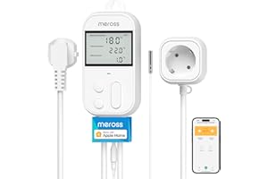 Meross Regolatore di temperatura Smart Termostato Presa per HomeKit Digitale WiFi Termostato Riscaldamento Presa con Sonda per Riscaldamento e Raffreddamento 16 A, 2,4 GHz