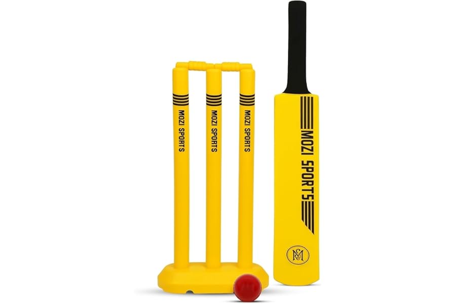 Mozi Sports Plastic Cricket Bat Set Size 1 for Kids, Lightweight Ball, Stumps & Bat – Fun Outdoor Cricket Set