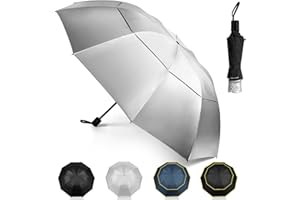 Kalolary Sombrillas de golf compactas extra grandes, UPF50+ plegable doble dosel ventilado, resistente al viento, resistente al agua, paraguas de gran tamaño para mujeres y hombres
