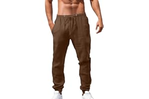 POIUIYQA Pantaloni Casual da Uomo in Lino e Cotone Yoga Elastici in Vita Pantalone Comodi Pantaloni con Tasconi Uomo Pantaloni Estivi Uomo Lunghi Lino Loose Fit Cotone da Uomo