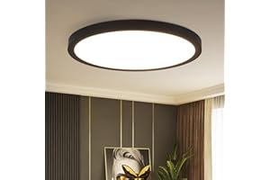 ‎ZMH ZMH Deckenlampe LED Deckenleuchte Flach - 15W Badlampe 4000K Ø22cm Schlafzimmer Küche Deckenbeleuchtung Schlafzimmerlampe IP44 Wasserdicht Flurlampe Schwarz Küchenlampe Rund für Bad Flur Wohnzimmer