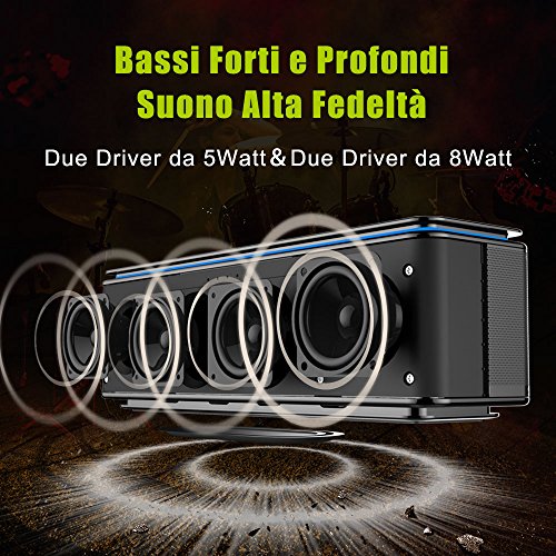 ZEALOT - S7 Altoparlanti Touch Control Bluetooth Speaker Wireless,10000mAh Banca di Potere/26W/LED Lignt/3,5mm AUX/TF Card per Iphone /Smartphone Android/Mac/Tablet PC,ecc-NERO