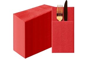 PAW DECOR COLLECTION PAW - Tovaglioli tascabili Airlaid (39 x 40 cm) I 50 pezzi I A tinta unita I Tipo di tessuto I Decorazione da tavola elegante I HoReCa I Per occasioni come matrimoni, feste I Color: Red