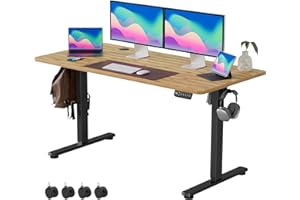 VOSATRON Elektrisch Höhenverstellbarer Schreibtisch 140x60cm Schreibtisch Höhenverstellbar mit Memory-Steuerung und Anti-Kollision Technologie, Rollen, Spleißbrett, Schwarz Rahmen/Bambus Tischplatte