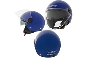 A-PRO Jet Casco Moto Scooter ECE 22 Doble Visor Parasol Interior Azul S