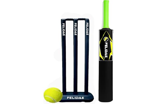 FELIDAE (Size 3) PRO KidsZone Heavy Grade Strong Plastic Cricket Bat with Wicket Set & 1 Tennis Ball for Kids (Size 3, Age 6-10 Year Old Kids), Strong Plastic (Green)