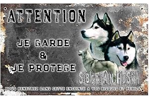 PETS-EASY Pancarte Attention au Chien personnalisée Husky de sibérie - pré percée et vis proposées. De 30 cm à 15 cm…