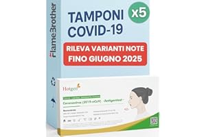 FLAMEBROTHER Hotgen 5 x Tamponi Covid 19 Rapido 2025 Nasale, Kit Rapido Tampone per l'Antigene SARS-COV-2 –Test Antigenico Rapido,Validato per tutte le Varianti 2025, Scatola da 5 Test