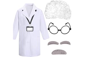 Kavoc 5 PCS Kids Scientist Costume Include Lab Coat Wig ID Card Glasses and Mustaches for Science Week Dress Up