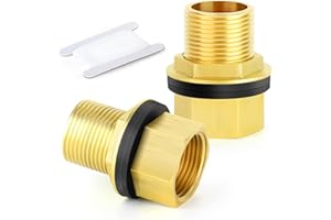 GASHER 2 Piezas latón 1" hembra 1" macho mamparo tanque adaptador conector con anillo de goma