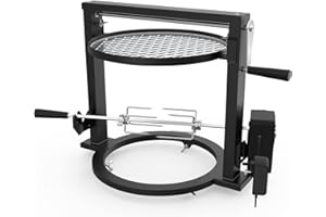 onlyfire Santa Maria Style Grill Rotisserie System Compatible for Solo Stove 15 inch Smokeless Firepit, With Motor, 2 Rotisserie Meat Forks and Adjustable Grill