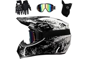 GDAONUDK Motocross-Helm, Youth Kid DOT Integralhelm für Offroad-Sportmotorräder, Unisex-Downhill-MTB-ATV-Dirtbike-Helm, mit Schutzbrille, Maske und Handschuhen