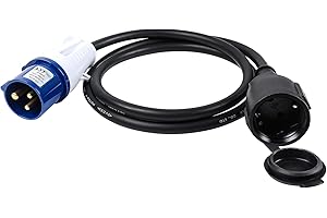 AOHEWEI Câble Adaptateur CEE de 1,5 m, couplage Schuko vers Prise CEE et Contact de Terre 230 V/16 A, Alimentation IP44, résistant aux éclaboussures pour Camping, Caravane, Bateau et Camping-Car