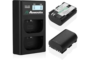 Powerextra 2 Pack Baterías de Repuesto para LP-E6 y LP-E6N con Cargador Pantalla LCD USB para EOS 80D, 6D, 7D, 70D, 60D, 5D Mark III, 5D Mark II, BG-E14, BG-E11, BG-E9,BG-E7, LC-E6, BG-E6