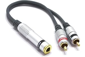 VITALCO Adaptador Jack 6,3 TRS a 2x RCA Hembra 6.35mm Estéreo a Doble Macho RCA Divisor Audio