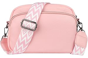 LARBER Petit Sac Bandoulière Femme Sac a Main Bandoulière Femme Besace Sacoche Messenger Téléphone Cuir PU Rigide Sac Portable Femmes Rose Bandoulieres et 2 Bretelles Tout Ville Voyage Shopping Mode Chic