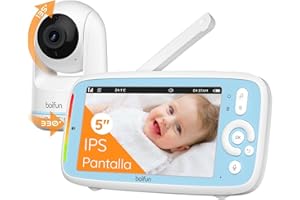 BOIFUN 5" Camara Vigilancia Bebe, Rotación de 360°, sin WiFi，Visión Nocturna Infrarroja Invisible, Solo Voz, Zoom 3X, Pantalla IPS Clara, Barra de Volumen, 3050mAh.