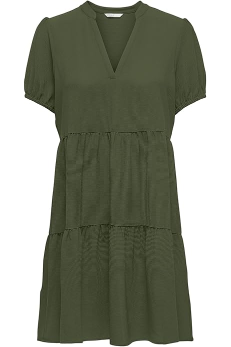 ONLY Damen Musselin Kleid ONLThyra V-Neck Sommerkleid mit Volants 