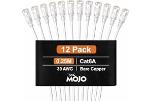 Tecmojo 0,25m 12 Stycken CAT6A UTP, Ultratunn 10-Gigabit Ethernet-Patchkabel, LAN-Nätverkskabel, LSZH RJ45 Patchkabel
