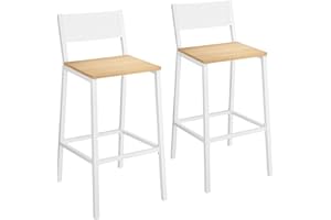 VASAGLE Tabourets de Bar, Lot de 2 Chaises de Bar, Sièges Cuisine, Salle à Manger, Bureau, Style Industriel, Beige Chêne et Blanc LBC070W09