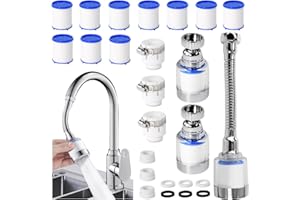 Huucozn Lot de 3 Filtres de Robinet 360 ° Pivotant Filtre eau Robinet avec 10 éléments filtrants en coton PP, Universel Filtre Anti Calcaire Robinet Rallonge de Robinet pour cuisine et salle de bain