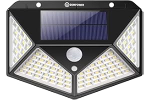 LONGYIFA DEMPOWER 100 LED Solar Security Lights Outdoor, Solar Motion Sensor Lights Waterproof Solar Powered Durable Wall Lights Outside 3 Modes for Garden Fence Door Yard Garage Pathway (1 Pack)