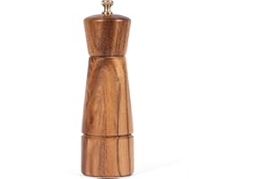 DeroTeno Macina Pepe, Macinapepe Regolabile in Acciaio Inossidabile, Legno di Acacia, Altezza 16,5 cm, Diametro Inferiore: 5 cm, Diametro Superiore: 4,5 cm (il Vassoio NON é incluso)