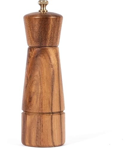 APS 40578 Moulin à Poivre Et Épices En Bois D'Acacia - Broyeur Acier Carbone - Noir - 5 Cm Ø X 17 Cm
