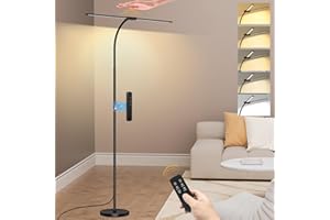 Woputne LED Floor Lamp with Remote & Gesture Control, 5 Colour Temperatures & 10 Brightness, Dimmable Standing Reading Lamp, Flexible Gooseneck for Living Room, Bedroom, Home Office, Study Lamp