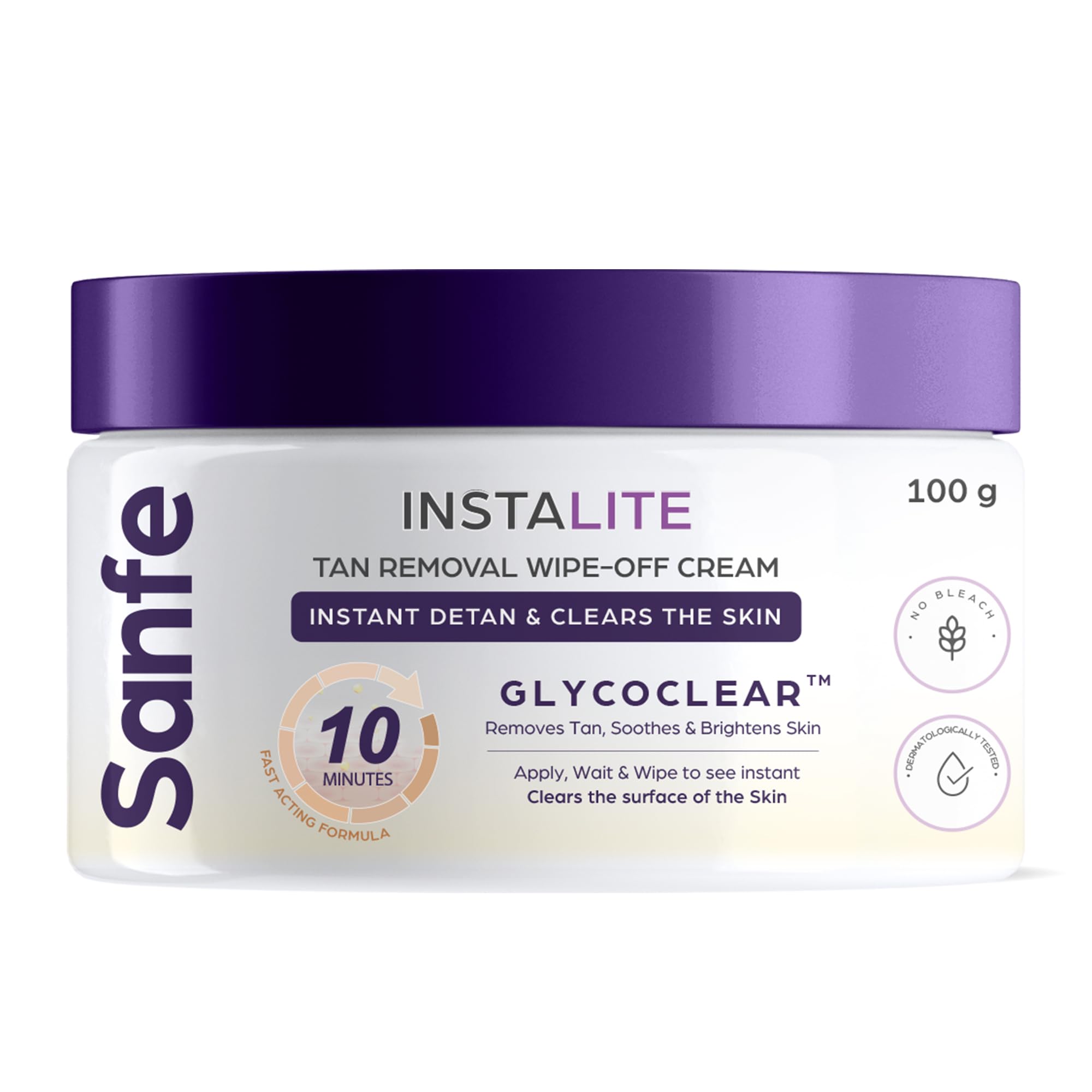 Sanfe Detan Cream Instalite Detan Wipe Off 100 gm | With Glycoclear Technology | 1 Tone Brighter in 10 mintues | For Legs, Ar