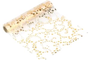 ZALOIFE Tischläufer Weihnachten Sterne, Tischband Transparentes Gold, 28 cm x 5 m Tischband Organza für Weihnachten Geburtstage Adventszeit Geschenk DIY