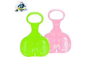 FADCAER 2 Pcs Snow Sledge Board, Snow Sled with Handle Kids Heavy Duty Snow Sledge Plastic Ski Board Winter Skiing Boards for Children Winter Outdoor Toys Play on Ice Snow Grass and Sand (B-pink+green)