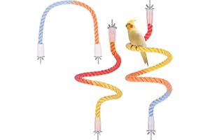 FNAOBAI 3Pcs Gradient Bendable Bird Perch Stand Set Climbing Rope Swing Playing Toys for Bird Cages Colorful Stand Rope for Parrots Cockatiels Budgies (Yellow, one size)