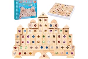 SGZIOO Bausteine Holz Stapelspielzeug, Regenbogen-Stapelspielzeug Aus Holz, 50stk Sensorik Bausteine, Holzbausteine Mit Acryl Edelstein, Für Kinder Ab 3 Jahren