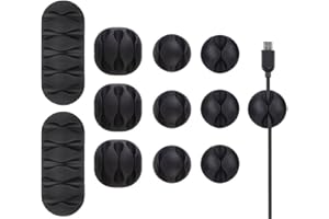 U-horizon 12 Pack Clips de Câble durable, Rangements de câbles et serre-câbles, Organiseur et Gestion de Bureau pour TV PC Ordinateur portable Maison etc, Noir