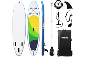 Triclicks SUP Aufblasbares Stand Up Paddle Board Paddling Board Surfboard mit Verstellbares Paddel, Handpumpe mit Druckmesser, Leash, Finner, Rucksack, 300 x 76 x 15cm