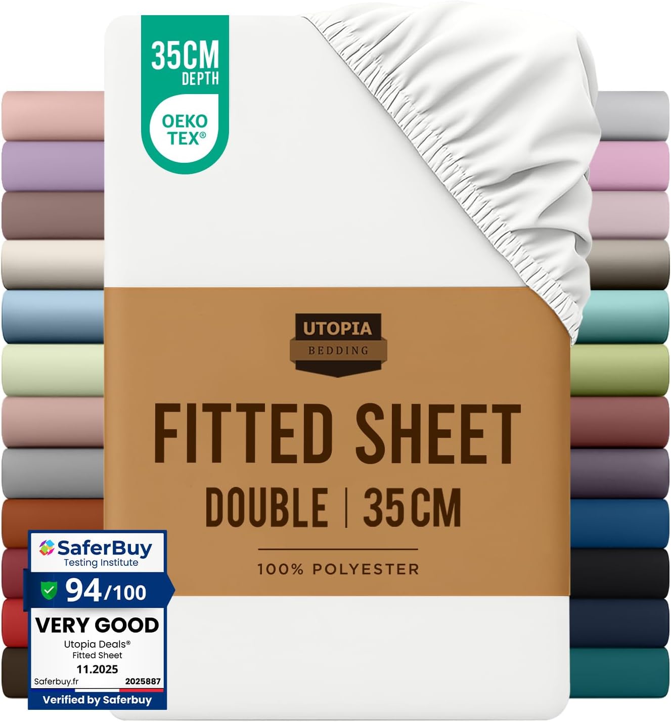 Utopia Bedding Fitted Sheet Double, White - Deep Pocket 14 inch (35 cm) - Easy Care - Soft Brushed Polyster - Microfibre Fabric - Shrinkage and Fade Resistant - Bottom Sheet