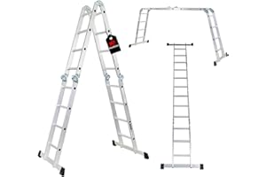 PROREGAL Échelle Multifonction MULTISTEP avec Plateforme, Échelle en Aluminium en 4 Parties, 4x4 échelons, jusqu'à 4,6 m de Hauteur, Capacité de Charge 150kg, Echafaudage