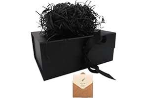 REECAGO Black Gift Box 23.5 x17 x10 cm, Gift Box with Magnetic Lids and Silk Ribbon Specially Designed for Present Birthdays, Holidays, Anniversaries Gift Packaging