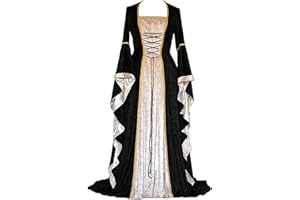 COSCOOL Vestido retro medieval para mujer, con mangas trompeta, medieval victoriana, vestido de reina renacentista, gótico, maxi vestido de carnaval, Halloween, fiesta, princesa, disfraz
