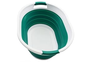 SAMMART 32L zusammenklappbarer Kunststoff-Wäschekorb – Faltbarer Pop-Up-Aufbewahrungsbehälter/Organizer – Tragbare Waschwanne – Platzsparender Wäschekorb/Korb (1, Weiß/Dunkelgrün)