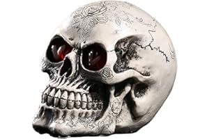 Tuzsocr LED Skull Light, Light Skull Ornament, Halloween Skull Ornament, Resin Skull Head model, with LED Light Up Eyes, for Home Bar Party Decorations Gothic Halloween Sculpture Gifts (Style 1)