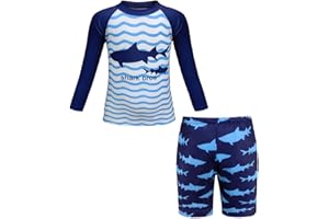 ADUYA Boys Swimming Costume Two Piece Swimsuit Set Rash Guard Trunks Swimwear Kids Swimming Pool Bathing Suit