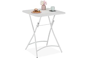 Relaxdays Table de Balcon Pliable, Console de Jardin, HxLxP: 74x59x59 cm, Table de Camping résistante, Pliante, Blanc